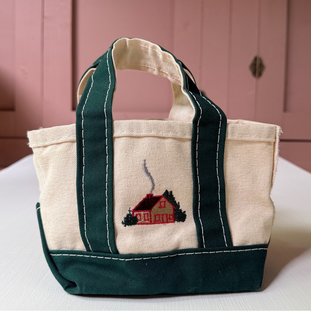 LL Bean Mini Boat And Tote House Embroidered USA Made Canvas Green 6'' EXCELLENT